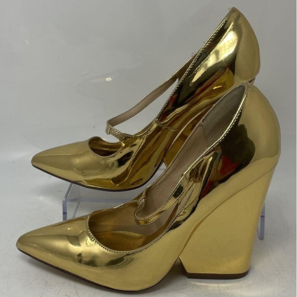 Liliana Women’s Golden Tone Pointed Toe Slip-On Block Pump Heels – Size 8.5 - Picture 1 of 6
